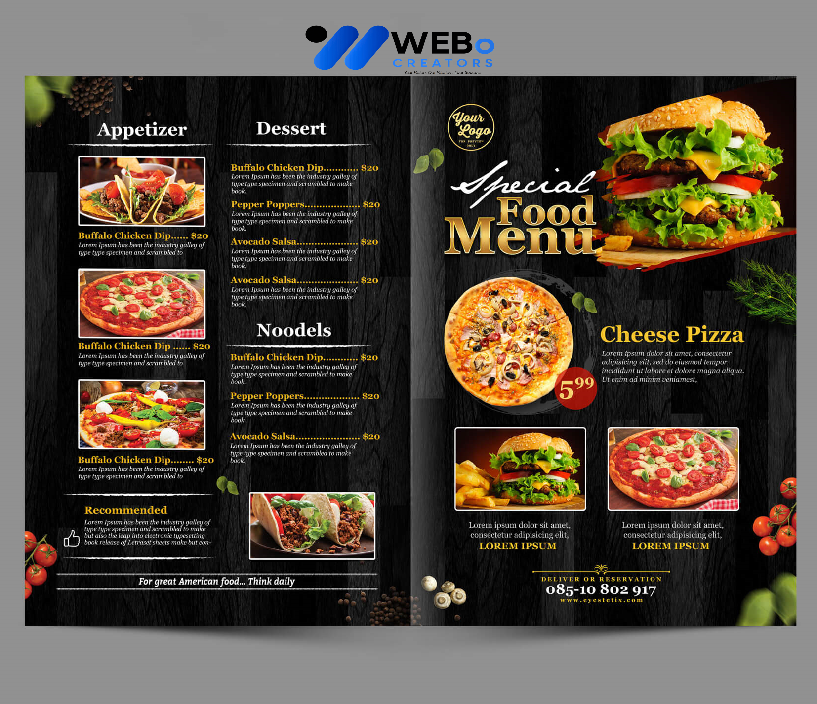 Modern restaurant menu design San Diego ,CA 2026 café menu layout food branding design services